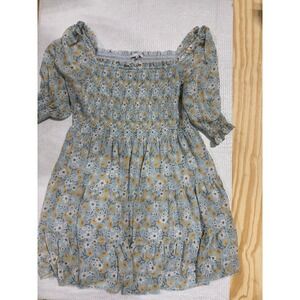Baltic Born Smocked Floral Puff Sleeve Tiered Dress Blue Yellow 3XL Cottage NWT